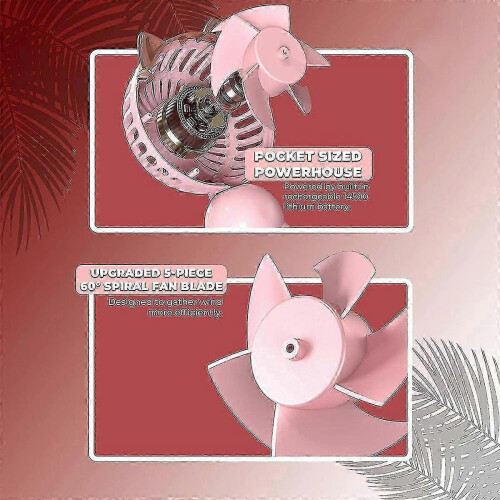 Ears Mini USB Rechargeable Foldable Hand Fan Pink Portable 1