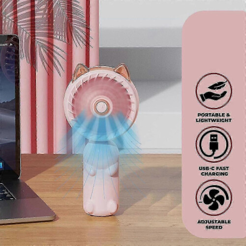 Ears Mini USB Rechargeable Foldable Hand Fan Pink Portable 2