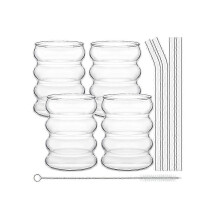 Ensemble de 4 verres rétro à rayures ondulées avec pailles pour eau, jus, café et cuisine