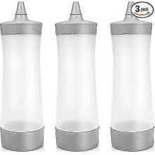 3 flacons souples en plastique de 355 ml (12 oz) pour sauces, condiments, ketchup, sauce barbecue, huile d'olive, vinaigrette, couvercles et embouts.