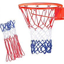 Lot de 2 filets de basket-ball standard robustes, résistants aux intempéries, rouges, blancs et bleus.