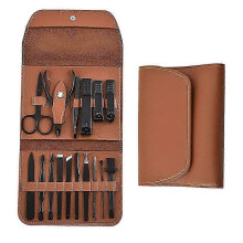 Kit professionale di 16 tagliaunghie con custodia in pelle, set da viaggio per manicure e cura della persona.