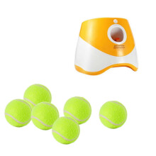 (Orange, 6 Balls) Automatische balwerper voor honden - Drie snelheden, duurzaam ABS materiaal voor interactief spel en beweging