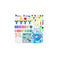 Washable Finger Paint Set, 53 Pack Kids Paint Set with 14 Colours(60ml) Finger Paints, Brushes, Finger Paint Pad, Sponge, Palette, Smock, Bucket,