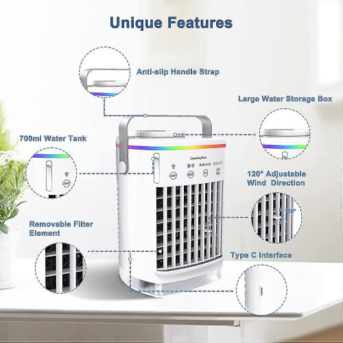 Portable Evaporative Cooler Mini Personal Mobile 4 Wind Speeds 7 Night Lights Home Office 1