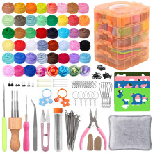 WenYa 200+Pcs Needle Felting Starter Kits, 48 Colours Needle Felting Wool and Needle Felting Pad, Included Needle Felting Tools and Storage Box, Wool