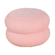 (Pink) Footstool, Double Circle Design, Wood with Fleece, 30x30x23cm for Entryway, Dressing or Kids Seat