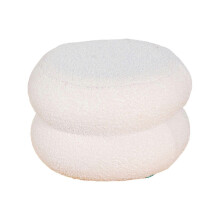 (White) Footstool, Double Circle Design, Wood with Fleece, 30x30x23cm for Entryway, Dressing or Kids Seat