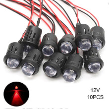 (Red) Lampadine LED precablate da 10 mm, super luminose, 12 V, luce costante, cavo da 20 cm, 10 pezzi per illuminazione universale