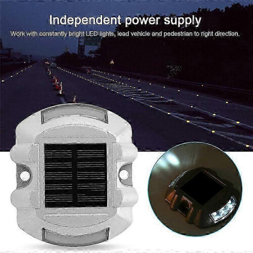 2 Pack Solar Powered Road Stud Lights 6 LED Reusable White Warning Lights for Garden Lawn Path Deck Dock 2