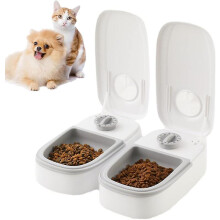 (Grey, 2 Bowl Feeder) Automatic Pet Feeder, Dry and Wet Dual Use, 48H Timer for Small Medium Pets