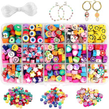 300Pcs Handmade Polymer Clay Beads Fruit Smiley Flower Letter 15 Styles Soft Bead Set