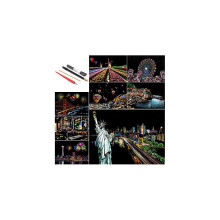 Scratch Paper Rainbow Painting Sketch, City Series Night Scene,Scratch Painting Creative Gift,Scratchboard compatible with Adult and Kids with 4 Tools