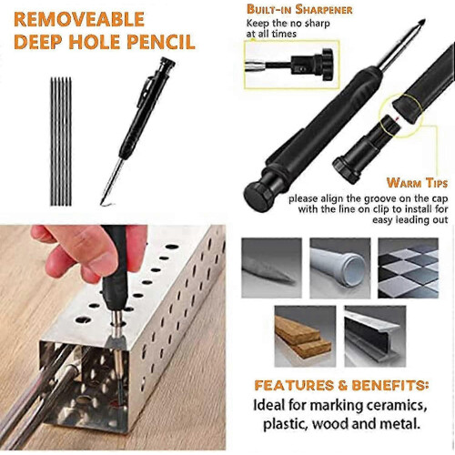 Multifunction Scribing Tool Carpenter Pencil Deep Hole Marker Woodworking DIY Construction 2
