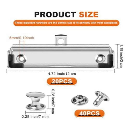20Pcs 12cm Metal Fittable Clipboard Clips Hooks for Office Craft Projects 1