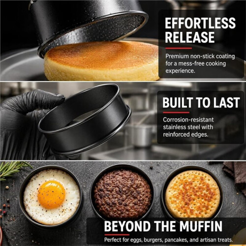 Conjunto de 24 Peças de Anéis para Muffin Inglês, Anéis para Crumpet Antiaderentes de 3,15 Polegadas + 4 Polegadas, Anéis de  de Aço Inoxidável 2