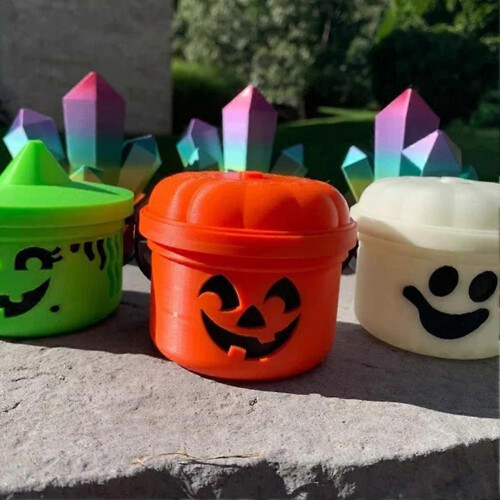 (Orange a) Mini-Kürbiseimer für Halloween-Süßes oder Saures, 3,7 cm, robustes PLA-Material, kleine Deko-Requisite 1