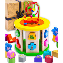 Wooden Activity Cube compatible with 1 Year Old | Wooden Shape Sorter with Bead Maze | Montessori Educational Toys compatible with 1 Year olds |
