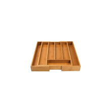 Wooden Bamboo Cutlery Tray,Silverware Organizer, Large Drawer Organizer, Kitchen Drawer Insert, 5-7 Compartments, Adjustable, Natural Brown, Grooved