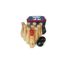 Wooden Skittles Game Set-Lawn Bowling and Skittles Games -Hardwood10 Pins & 2 Balls in a Carry Bag (20cm-High, natural)
