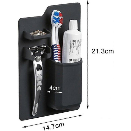 Adhesive Silicone Toothbrush Toothpaste Wall Mount Razor Hanger Black Bathroom 1Pc 1