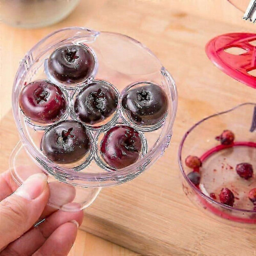 Multi Cherry Pitter Easy Squeeze Core for 6 Red Cherries with Grip Stoner Seed Remover 1