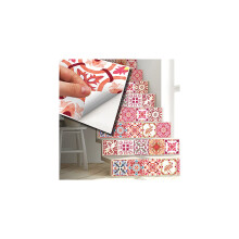 15cm(6") 24 pcs Moroccan Rose Red Mosaic Wall Tile Stickers Peel and Stick Backsplash Self-Adhesive Vinyl Home Decoration DIY Living Bedroom