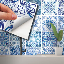 15cm(6") 24 pcs Tile Stickers Blue Turkish MediterraneanPeel and Stick Backsplash Self- Adhesive Decal Vinyl Home Decors DIY Splashback Spring Easter
