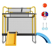 Trampoline voor Kinderen-Duoku-met Veiligheidsnet en Glijbaan, Mini-Trampoline voor Binnen en Buiten, Rechthoekige Vorm
