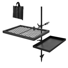 Grelha de Fogo de Acampamento Pivotante-Duoku-com Dois Níveis, para Churrasco com Fogo de Madeira, Altura Ajustável, Uso Prático