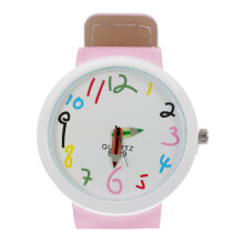 Wrist Watch Roze Cartoon Met Lederen Band