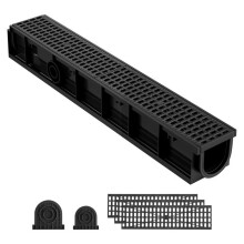Caniveau de Drainage Linéaire Extérieur-Duoku-1020x154x140 mm, Lot de 6 en PEHD, avec Grilles et Embouts, Drainage des Allées, Noir