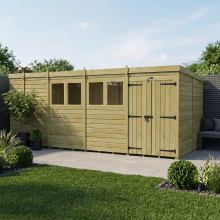 17 x 10 Pent Shed Tanalised (Double Door, With Windows)