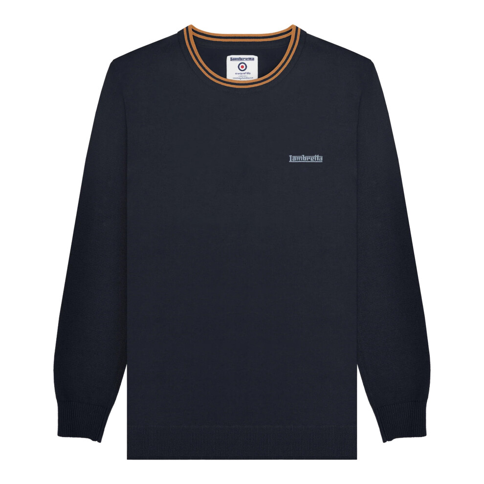 Lambretta (Xxl, Navy/Tobacco) Mens Knitted Tipped Jumper