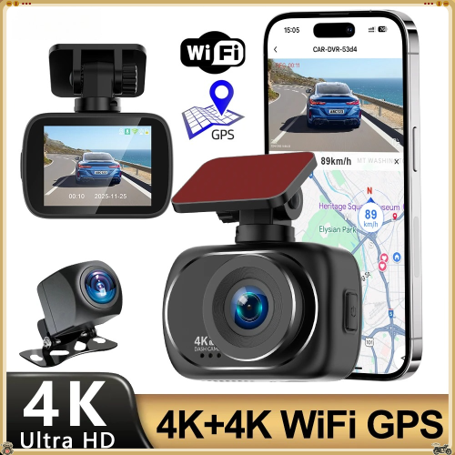 Dual 4K Front Rear Dash Cam WiFi Night Vision GPS Parking Mode Car Camera