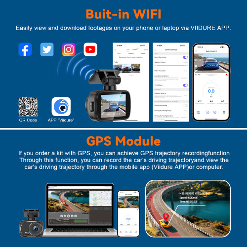 Dual 4K Front Rear Dash Cam WiFi Night Vision GPS Parking Mode Car Camera 2