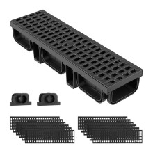 Caniveau de Drainage Linéaire Extérieur-Duoku-510x140x90 mm, Lot de 12 PEHD, avec Grilles et Embouts, Drainage des Terrasses, Noir