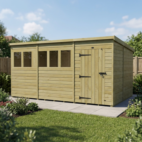17 x 10 Pent Shed Tanalised (Single Door, With Windows)
