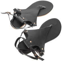 1Paar Dames Platte Sandalen Zwart Van Kunstleer Comfortabel Thuis