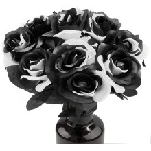 Flores de seda resistentes ao fogo, decoração para casa com haste de plástico flexível, elegante buquê de rosas de seda em tom vinho para festas