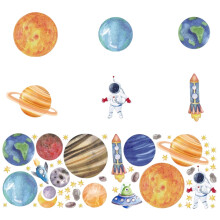 Adesivi murali autoadesivi in PVC rimovibili per bambini, atossici, con tema spaziale, pianeti e stelle, facili da applicare.