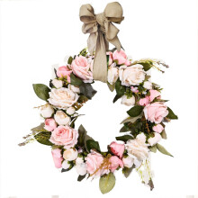 Guirlanda de rosas cor-de-rosa em tecido de seda, decoração sazonal para casa com atmosfera romântica, ideal para ambientes internos e externos.