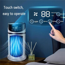 Ventilatore evaporativo 3 in 1, ventilatore portatile da tavolo con nebulizzazione,6 velocità e timer di 6 ore per uso domestico e in ufficio.