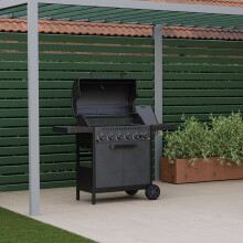 CHARLES BENTLEY ottimo 420 6-Burner Gas BBQ With Built-In Thermometer, Cast-Iron Cooking Grids, Griddle Plate, Side Burner, Matt-Grey Powder-Coated