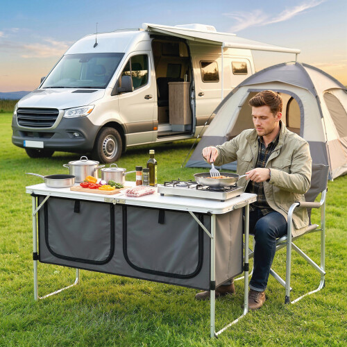 Outsunny Outsunny Camping Cupboards Folding Portable with Storage, Camp Cook Station 1