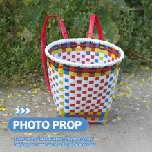 1Kleurrijke Geweven Plastic Mandje Voor Kinderen Stage Prop En Fotos