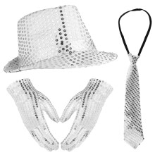 1Set Glimmend Jazz Hoed Handschoenen Stropdas Set
