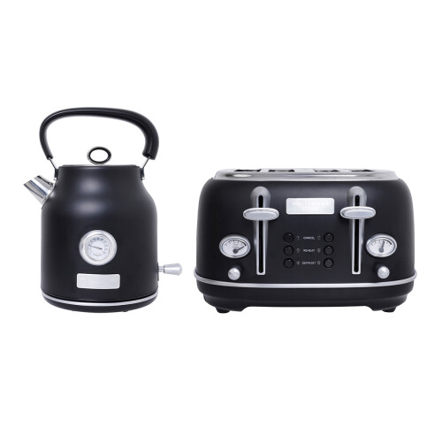 Charles Bentley Kettle & Toaster Set, 1.7L & 4 Slice, Matt Black