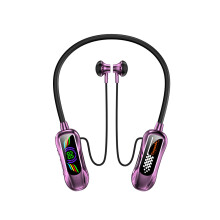 (PURPLE) Bluetooth 5.4 Neckband Earphones Color Screen Wireless Sports Headset
