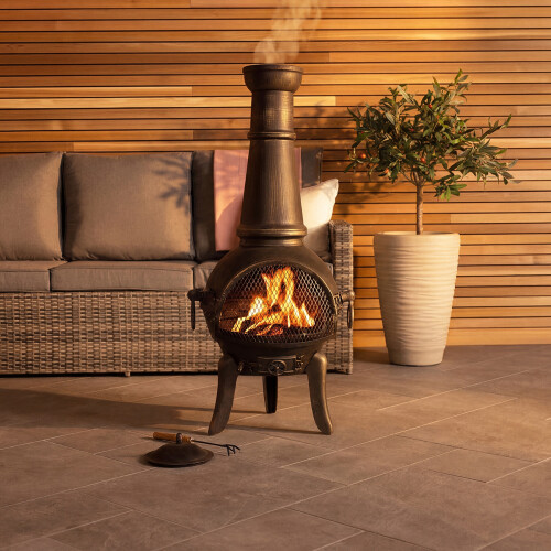 Bentley 120cm Extra-Large Open Bowl Mesh Cast Iron and Steel  Chiminea Patio Heater Black